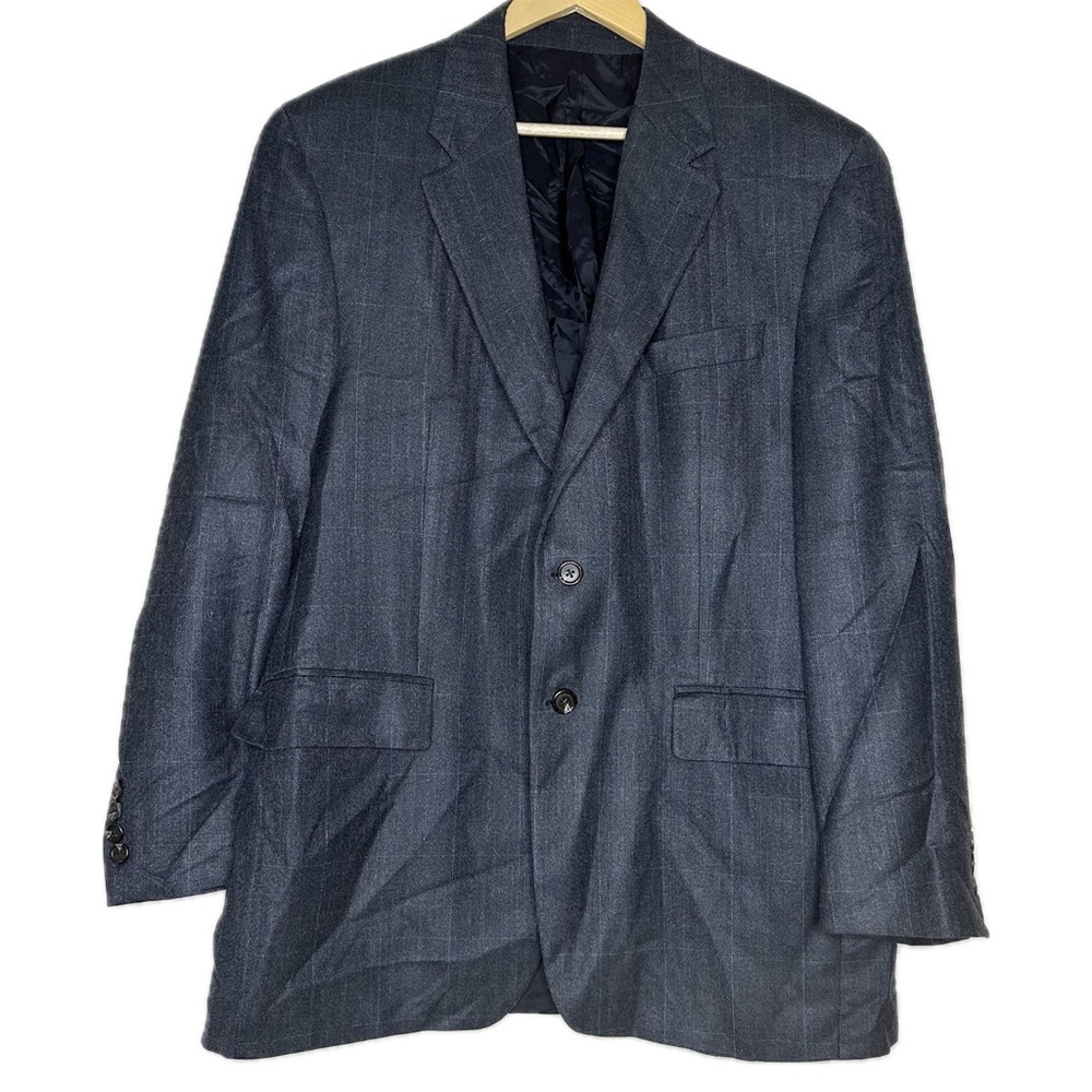 Chaps Ralph Lauren Suit Jacket Blazer 42R Gray Blue Silk Wool Blend Lightweight